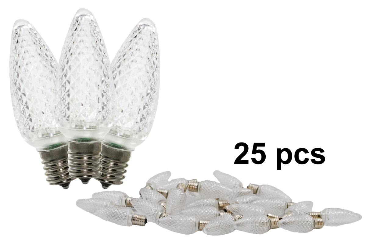 C9 Dimmable Faceted LED Retrofit Lamp with 5 Internal LEDs & An E17 Base Light Bulb, Pure White - Pack of 25