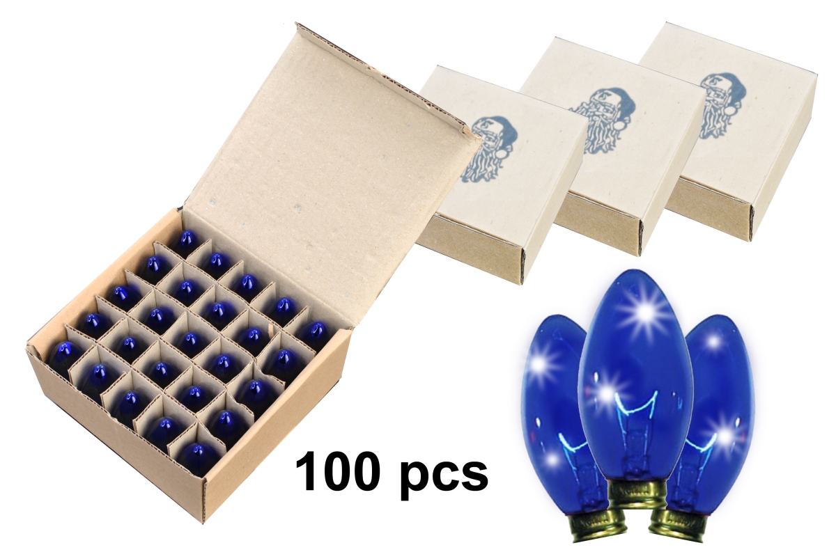 C9-IN-B-TW-100 C9 Dimmable Incandescent Twinkle E17 Base Bulbs, Transparent Blue - Pack of 100