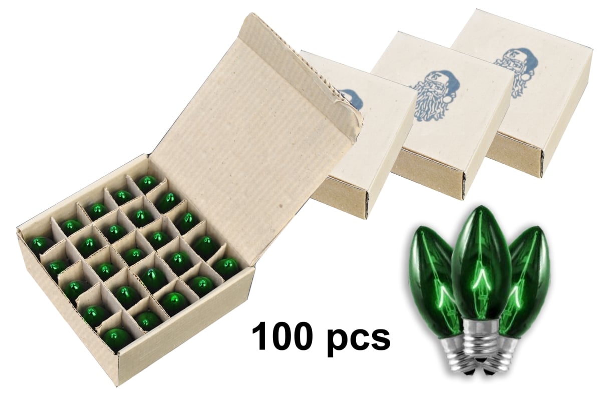 C9 Dimmable Incandescent Transparent E17 Base Bulbs, Green - Pack of 100