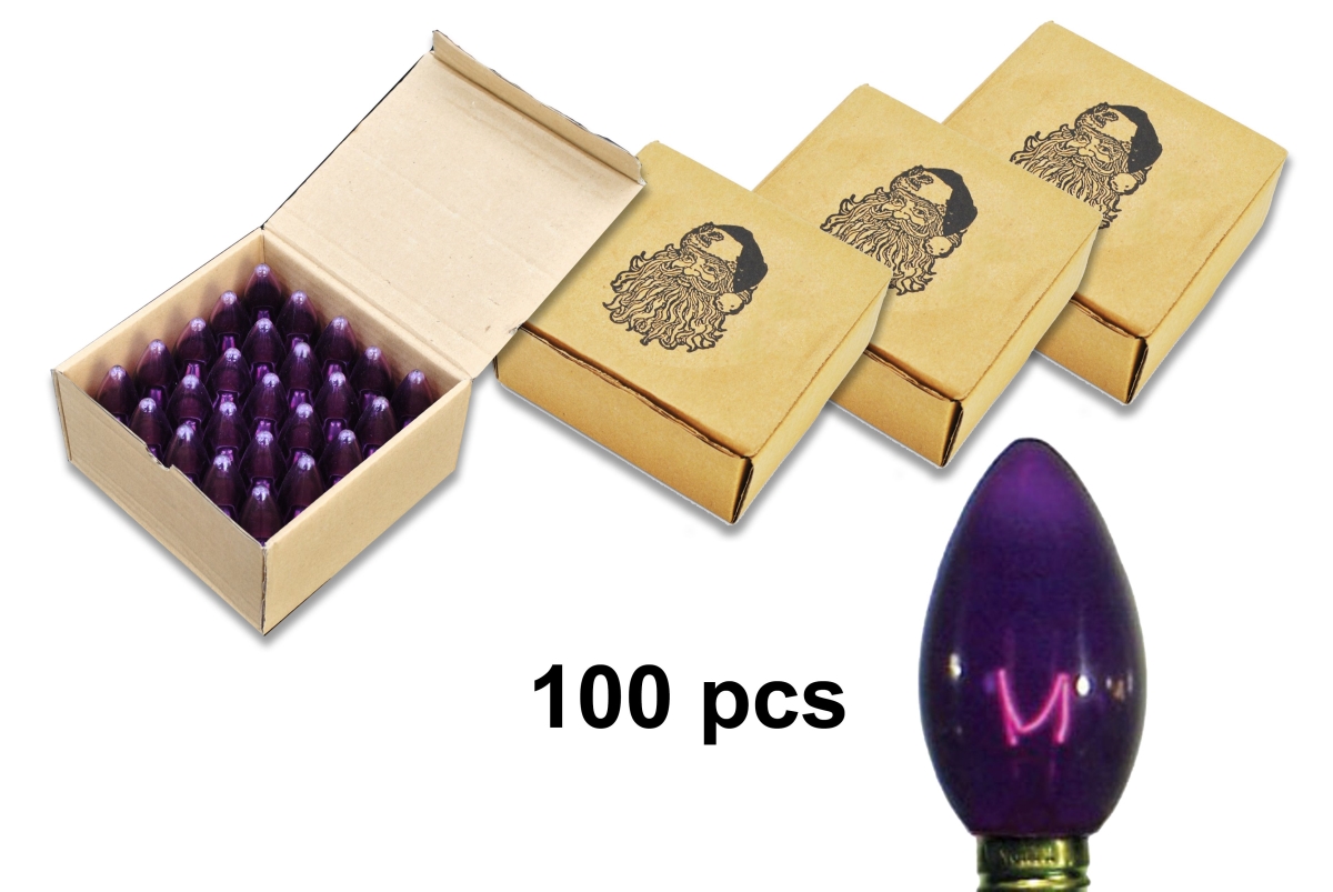 C9 Dimmable Incandescent E17 Base Bulbs, Transparent Purple - Pack of 100