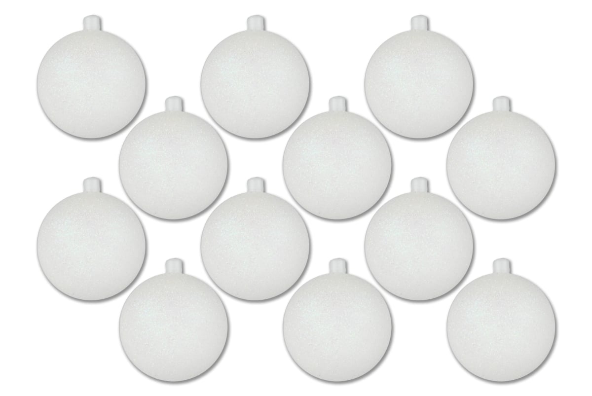 2.75 in. Glitter Ball Ornament with Wire, White - Pack of 12