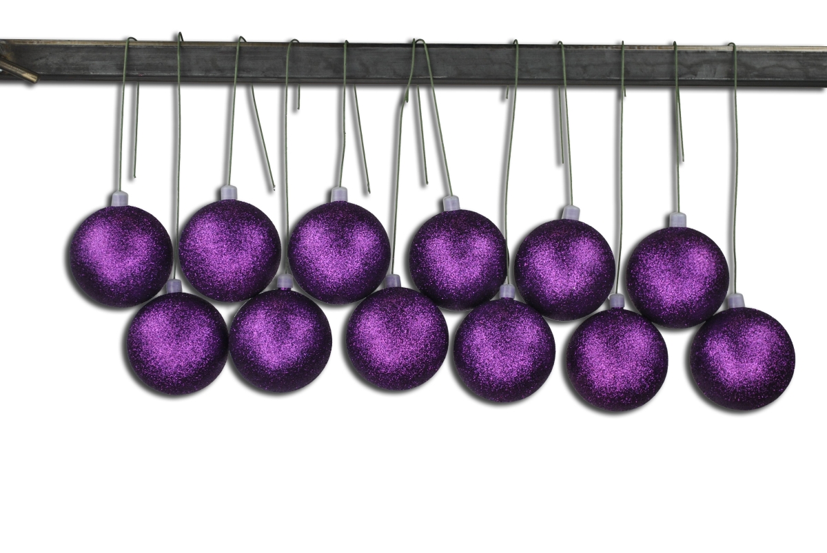 3 in. Glitter Ball Ornament with Wire, Purple - Pack of 12