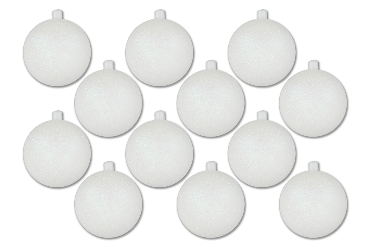 3 in. Glitter Ball Ornament with Wire, White - Pack of 12
