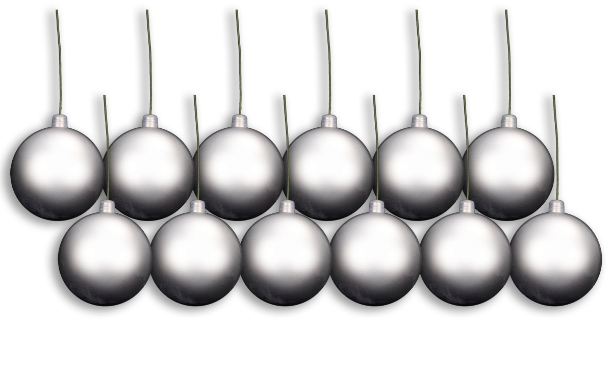 3 in. Matte Ball Ornament with Wire & UV Coating, Silver - Pack of 12