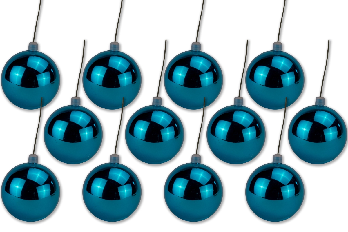 4 in. Shiny Ball Ornament with Wire & UV Coating, Aqua - Pack of 12