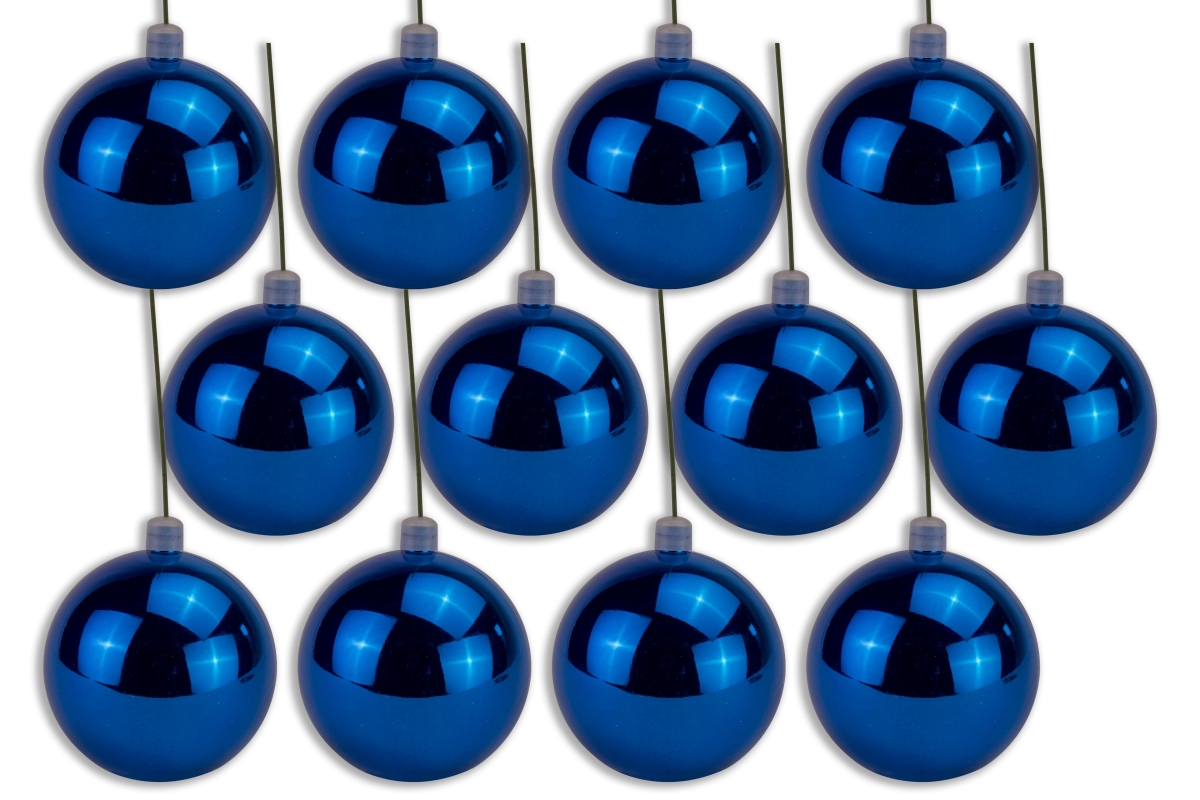4 in. Shiny Ball Ornament with Wire & UV Coating, Blue - Pack of 12
