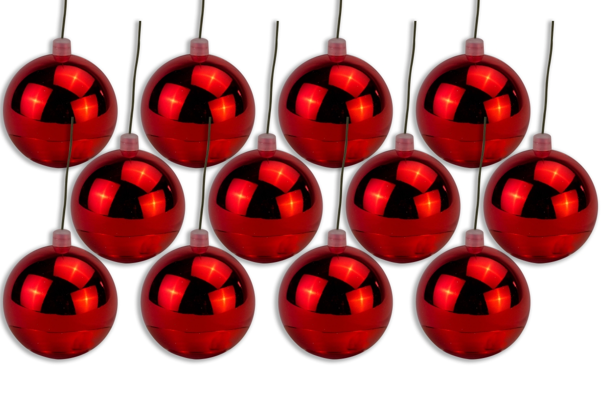 4 in. Shiny Ball Ornament with Wire & UV Coating, Red - Pack of 12