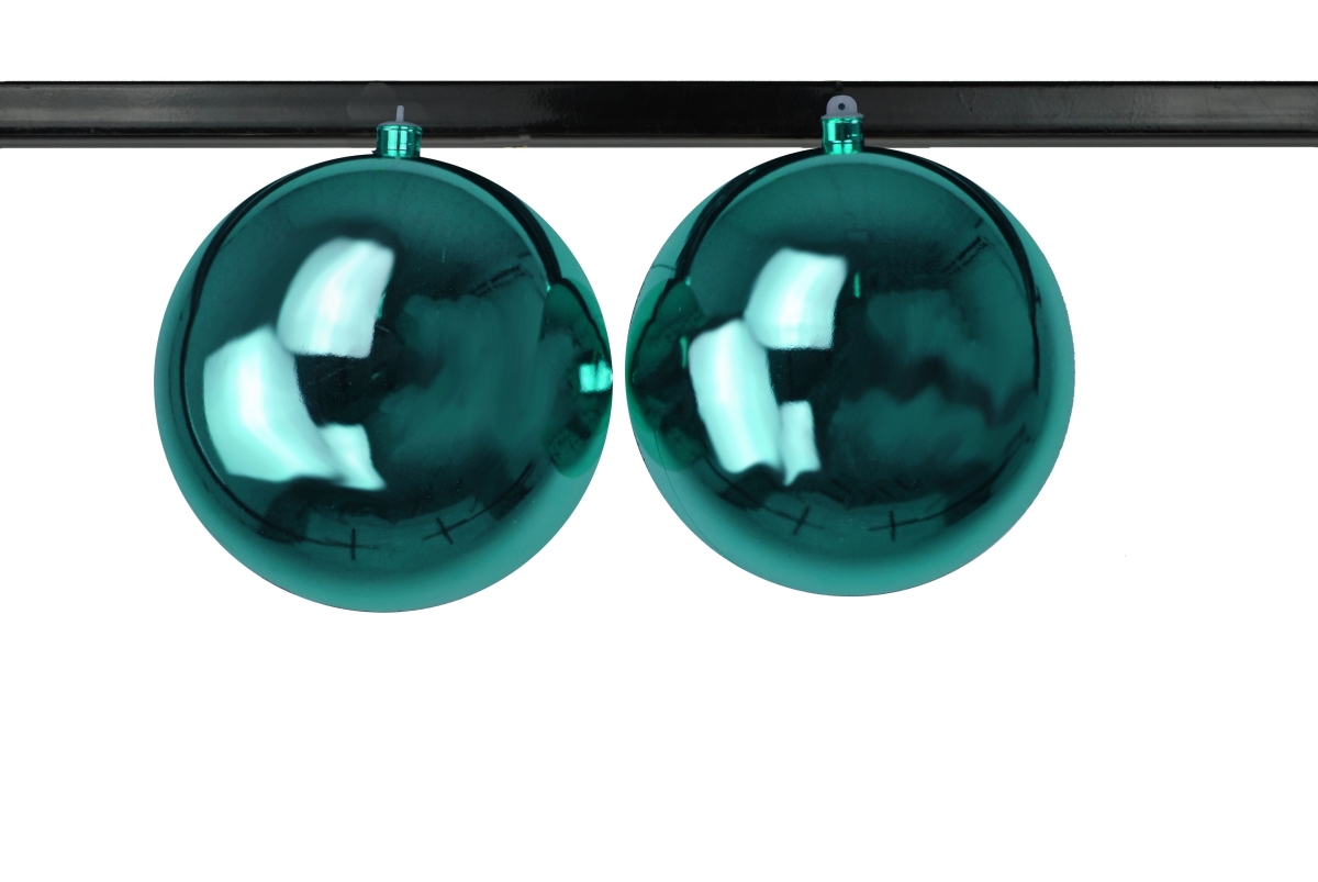 8 in. Shiny Ball Ornament with Wire & UV Coating, Aqua - Pack of 2