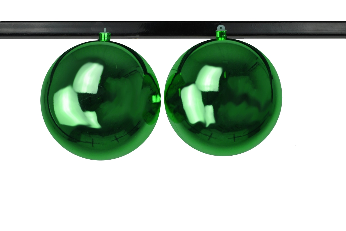 8 in. Shiny Ball Ornament with Wire & UV Coating, Green - Pack of 2