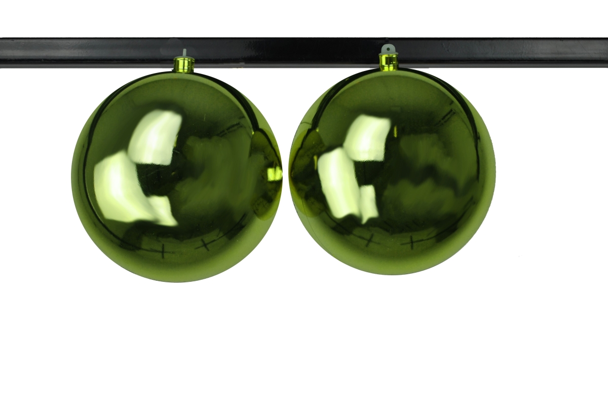 8 in. Shiny Ball Ornament with Wire & UV Coating, Lime Green - Pack of 2