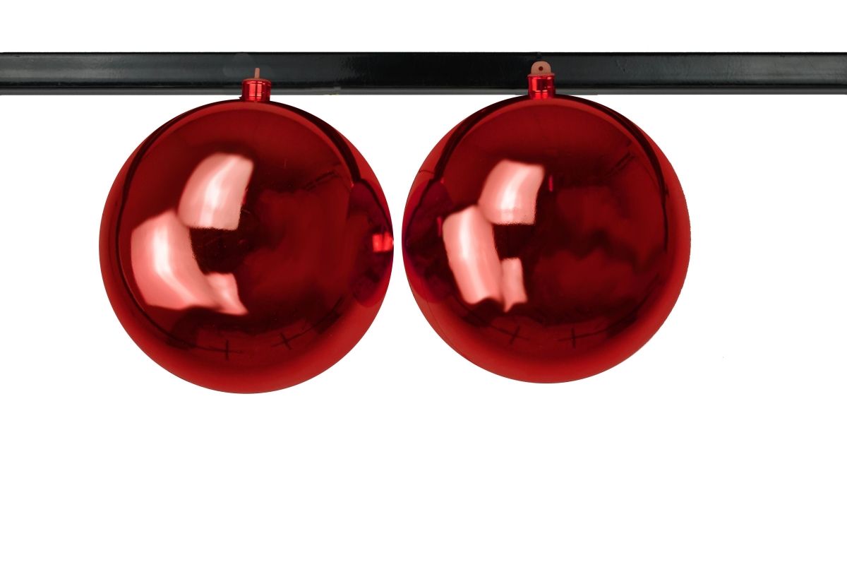 8 in. Shiny Ball Ornament with Wire & UV Coating, Red - Pack of 2