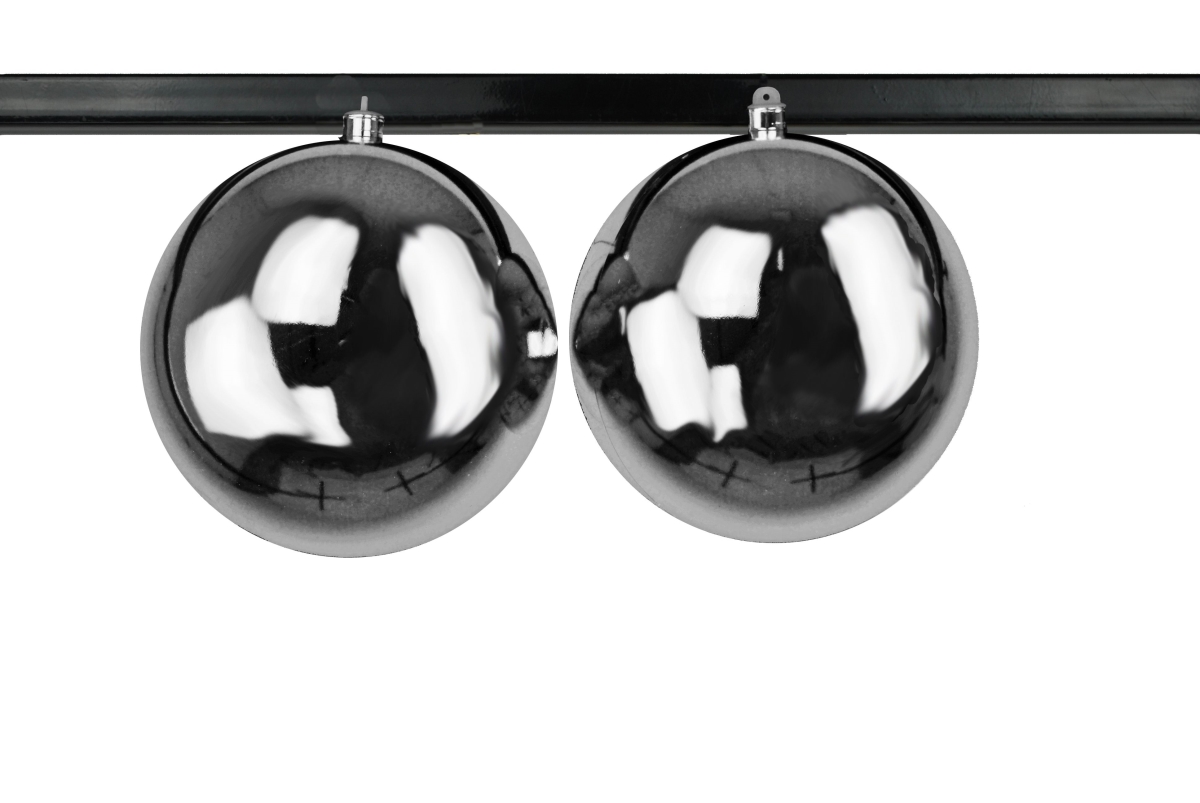 8 in. Shiny Ball Ornament with Wire & UV Coating, Silver - Pack of 2