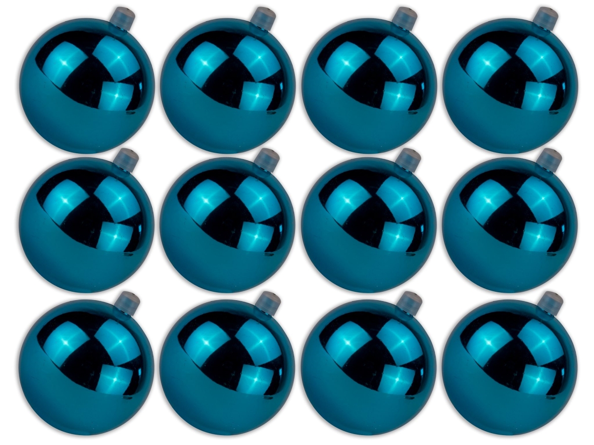 2.75 in. Shiny Ball Ornament with Wire & UV Coating, Aqua - Pack of 12