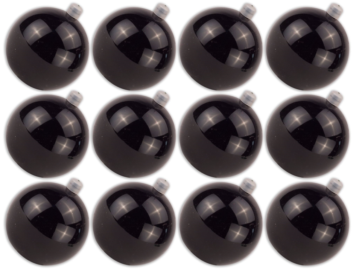 3 in. Shiny Ball Ornament with Wire & UV Coating, Black - Pack of 12