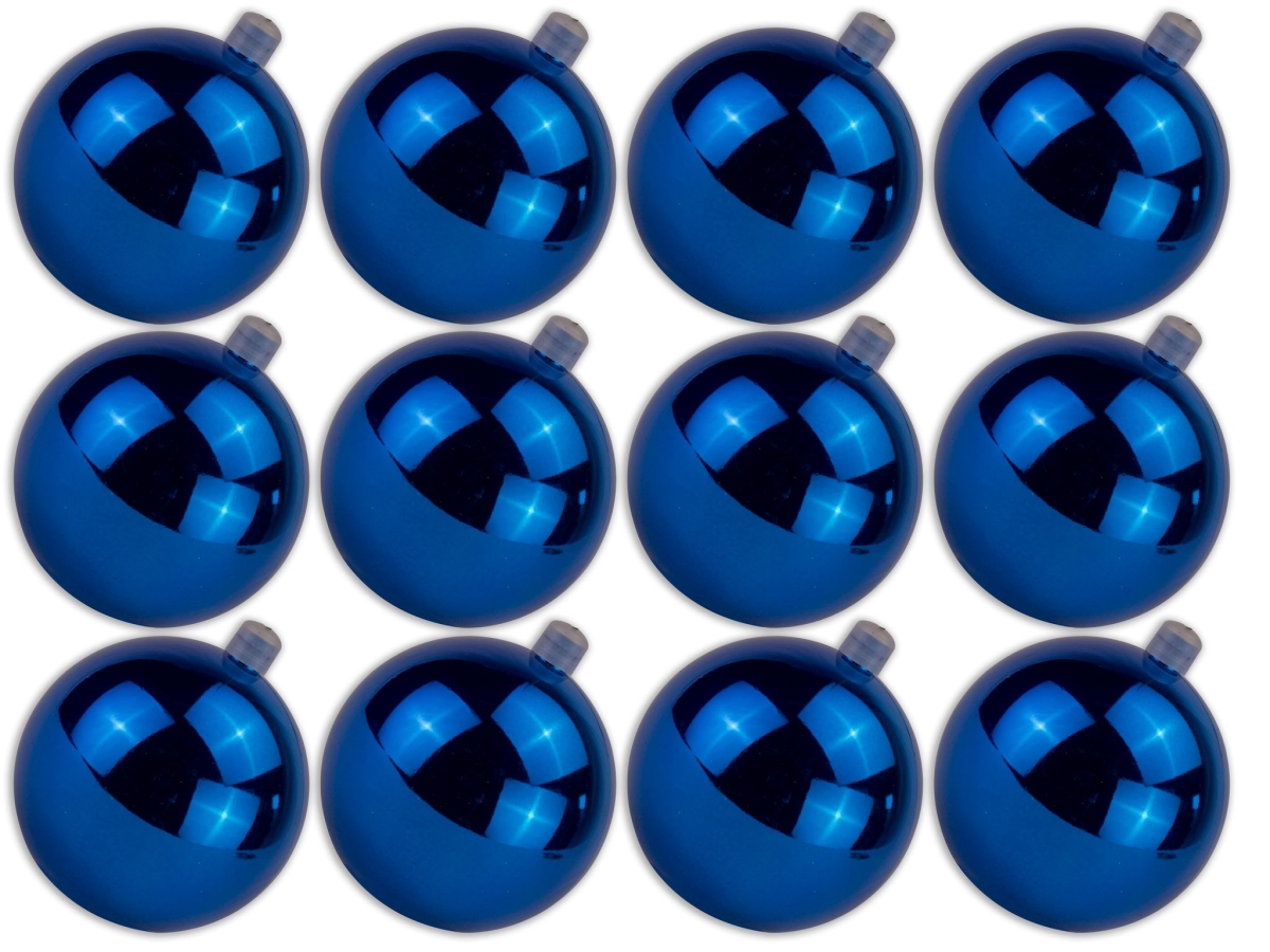3 in. Shiny Ball Ornament with Wire & UV Coating, Blue - Pack of 12