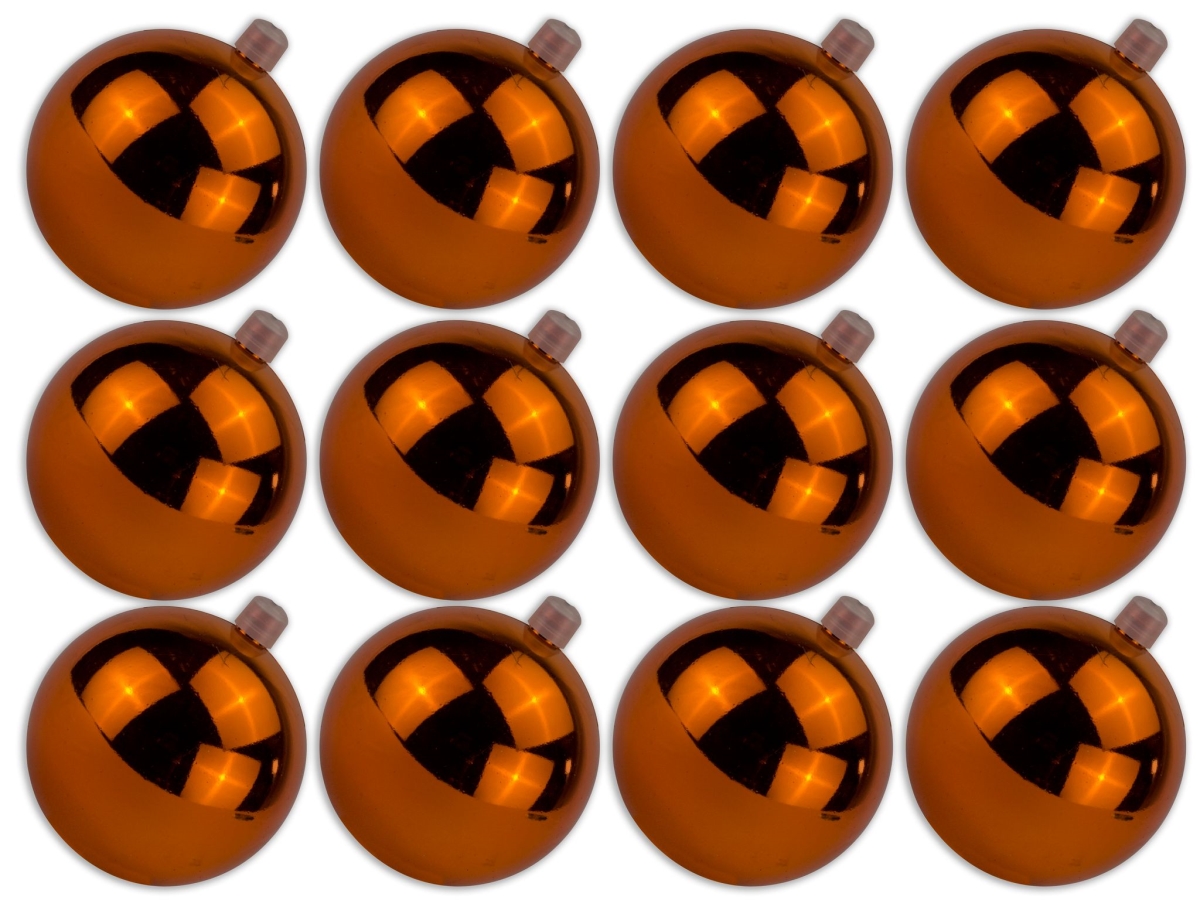 3 in. Shiny Ball Ornament with Wire & UV Coating, Orange - Pack of 12
