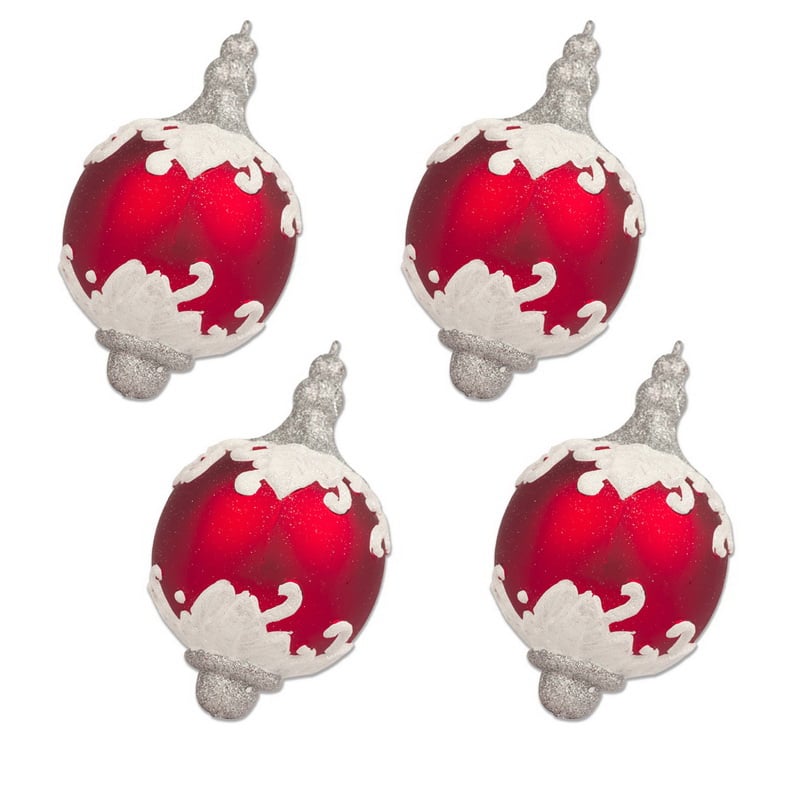 4 in. Red, Silver & White Finial Ornament, Pack of 4