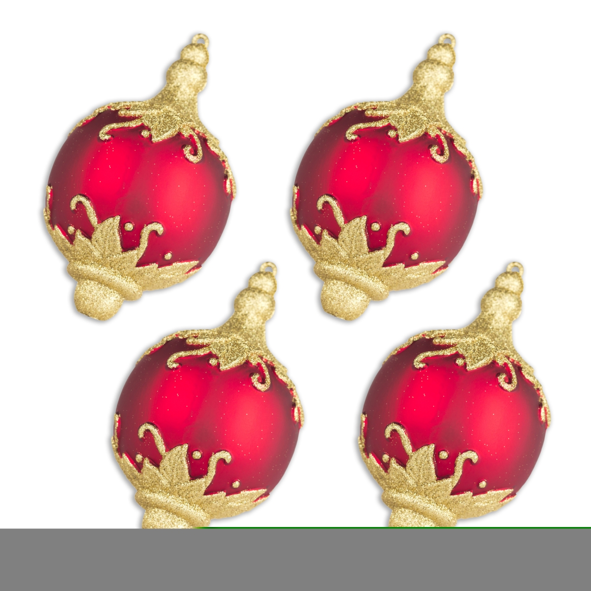 4 in. Finial Ornament, Red & Gold - Pack of 4