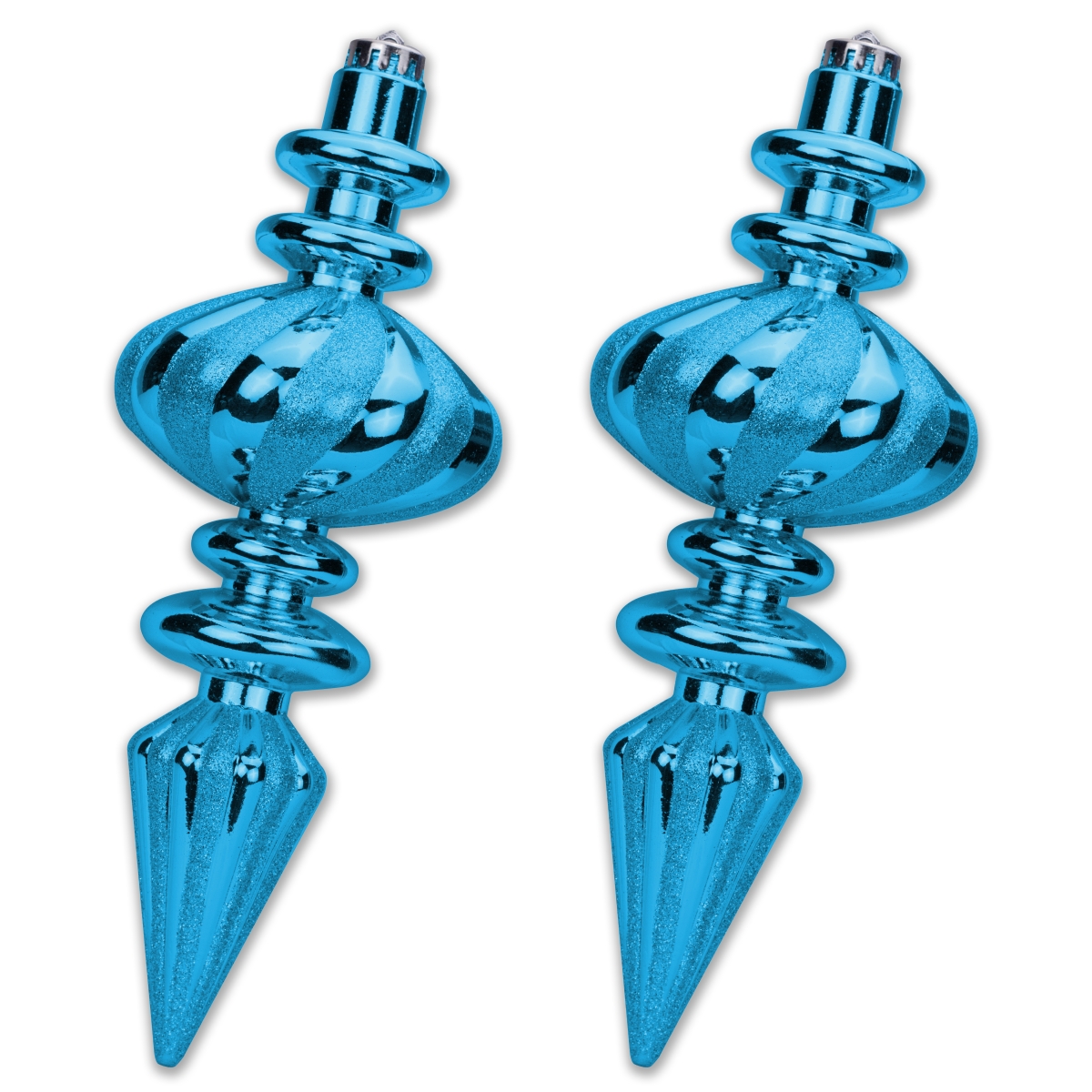 11 in. Glitter Finial Ornament, Aqua - Pack of 2