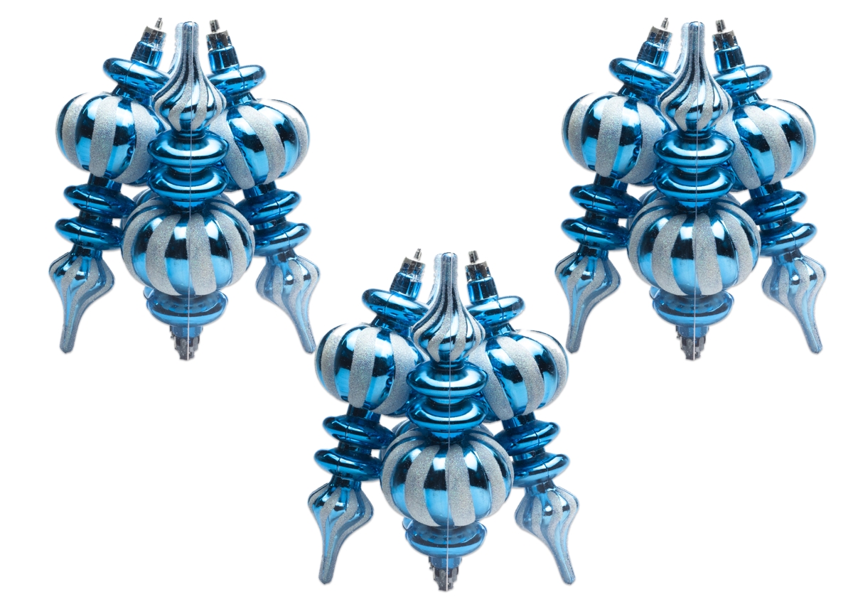 Finial Ornament Set, Aqua & White - Pack of 12