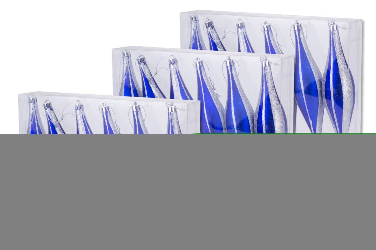 5.5 in. Glitter Stripes Finial Ornament, Blue & Silver - Pack of 18