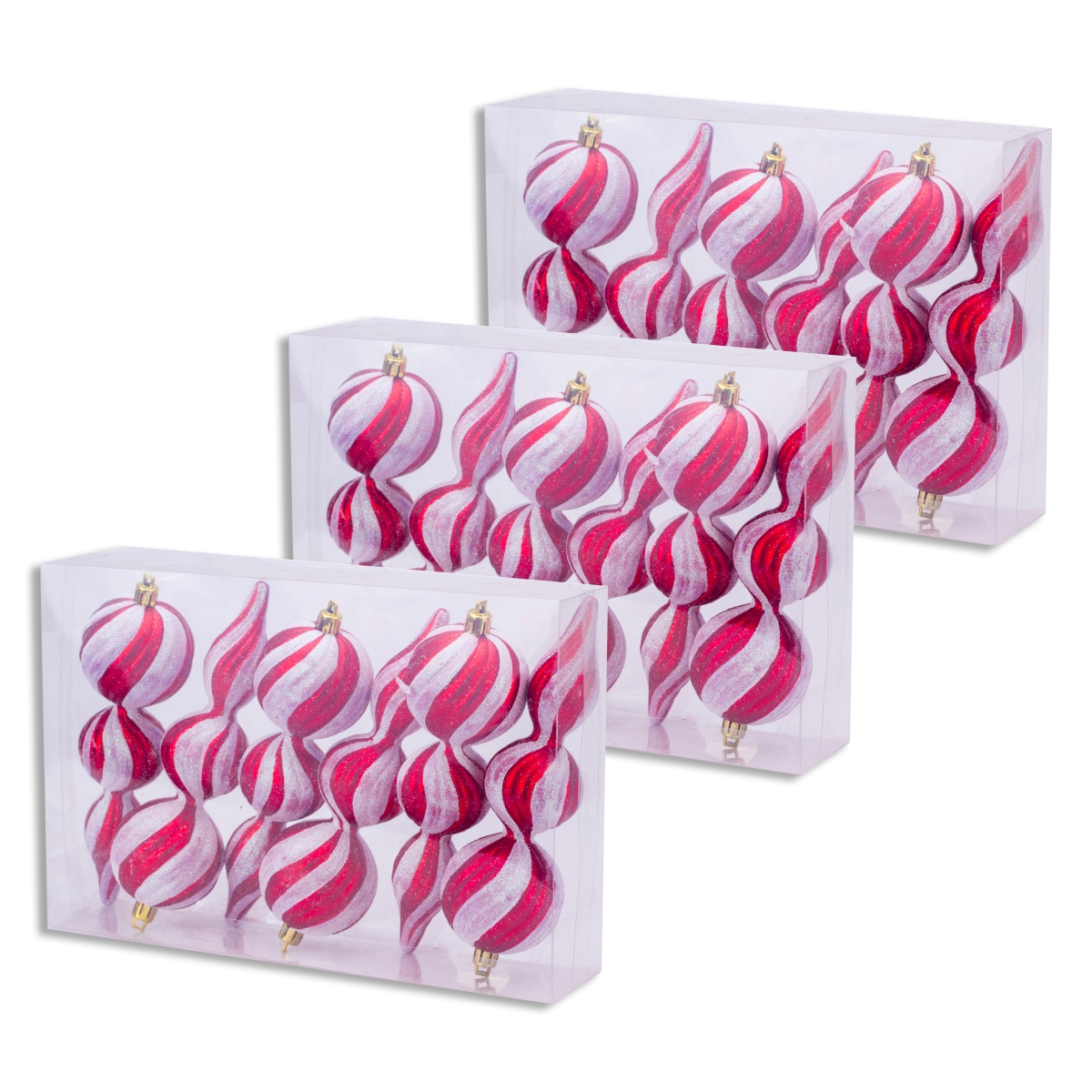6 in. Finial Ornament, Red & White - Pack of 18