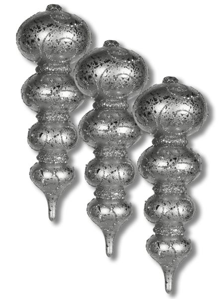 7 in. Finial Ornament with Glitter Swirl Design, Silver - Pack of 3