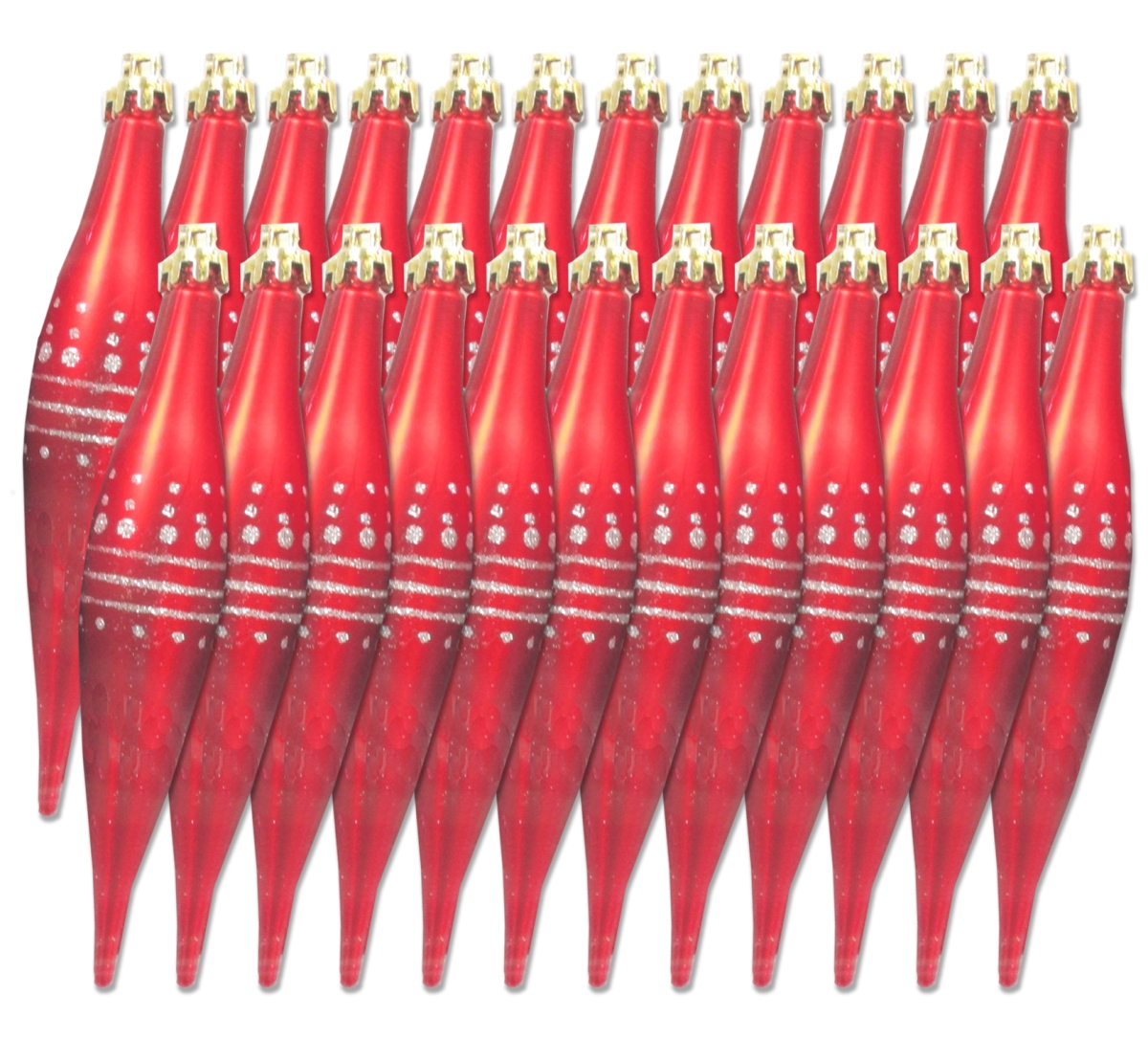 Finial Ornament with Dot Design, Red & Silver - Pack of 24