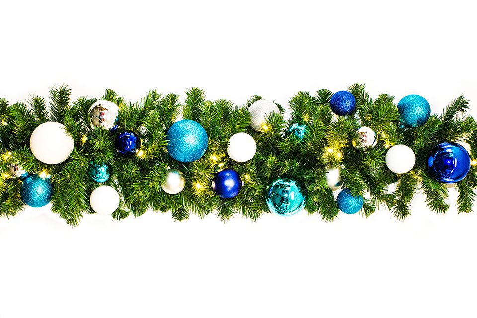 9 ft. Pre-Lit 100 LED Blended Pine Decorated with The Arctic Ornament Collection Garland, Warm White