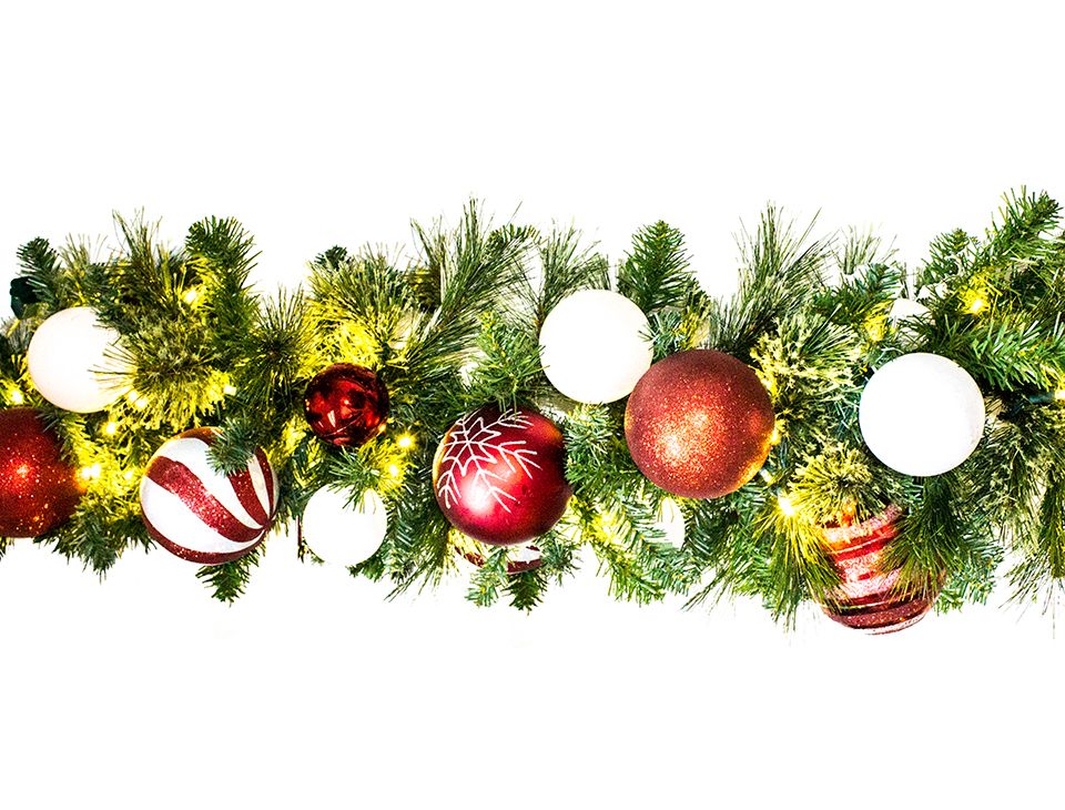 9 ft. Blended Pine Decorated with The Candy Ornament Collection Pre-Lit with LEDs Garland, Warm White