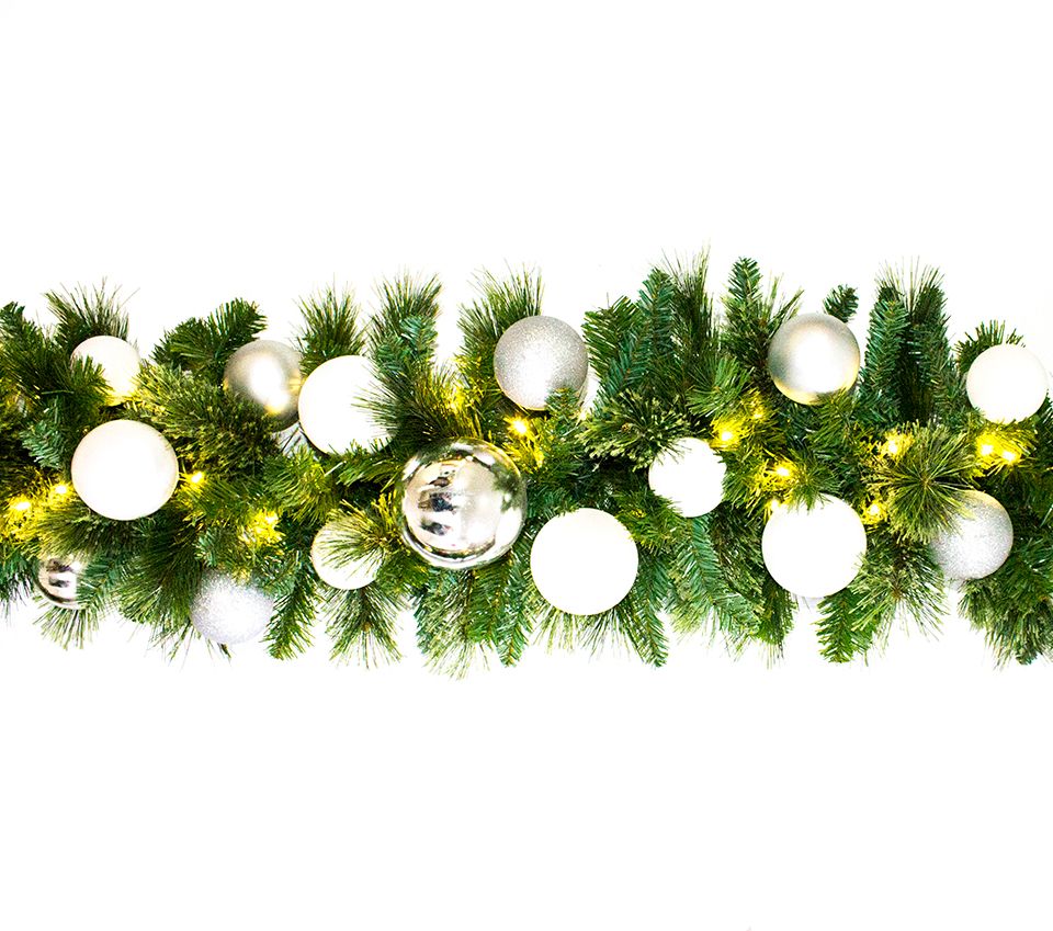 9 ft. Blended Pine Decorated with The Iceland Ornament Collection Pre-Lit with LEDs Garland, Warm White