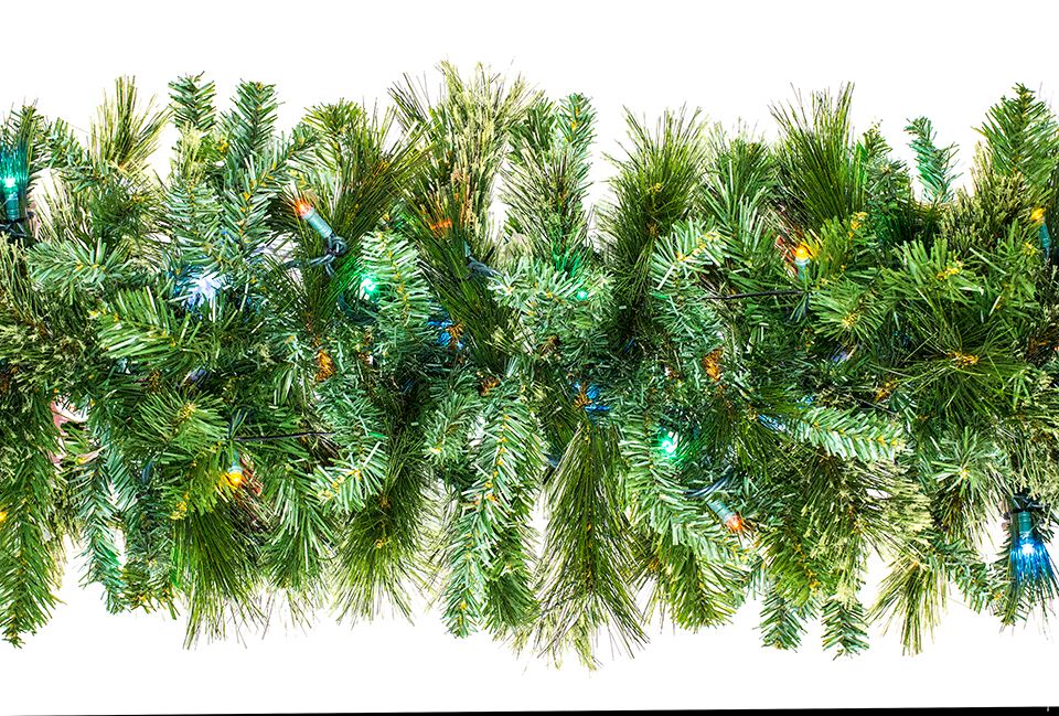 9 ft. Blended Pine Garland Pre-Lit with LEDs, Multi Color