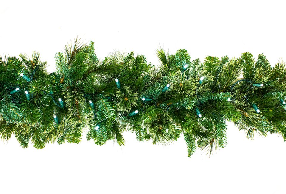 9 ft. Blended Pine Garland Pre-Lit with LEDs, Pure White