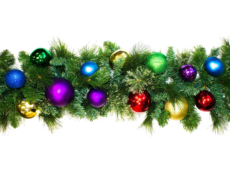 9 ft. Blended Pine Decorated with The Royal Ornament Collection Pre-Lit with LEDs Garland, Warm White