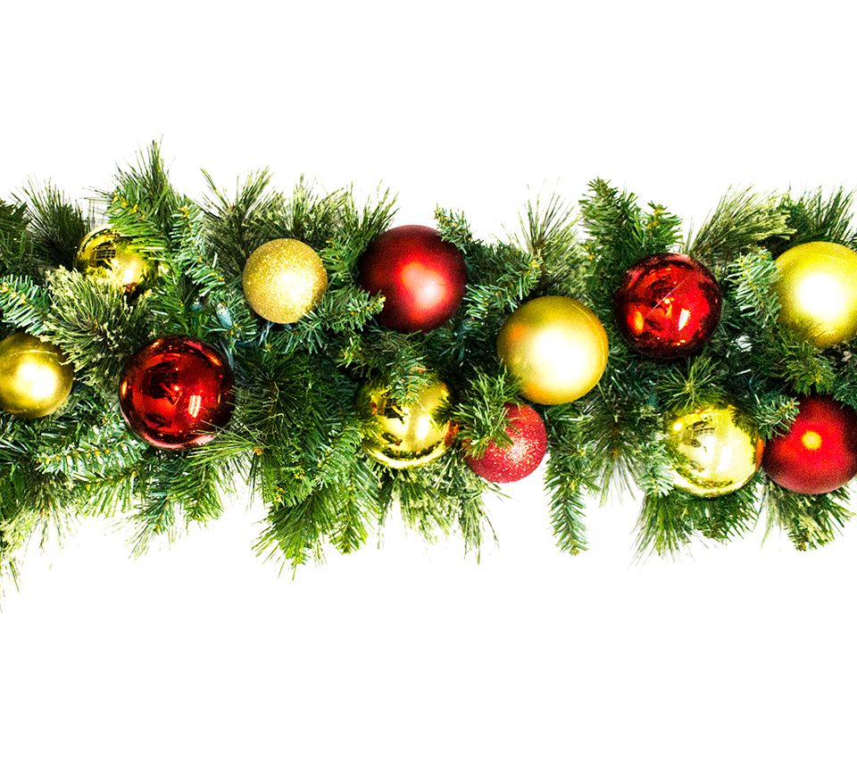 9 ft. Blended Pine Decorated with The Traditional Ornament Collection Pre-Lit with LEDs Garland, Warm White