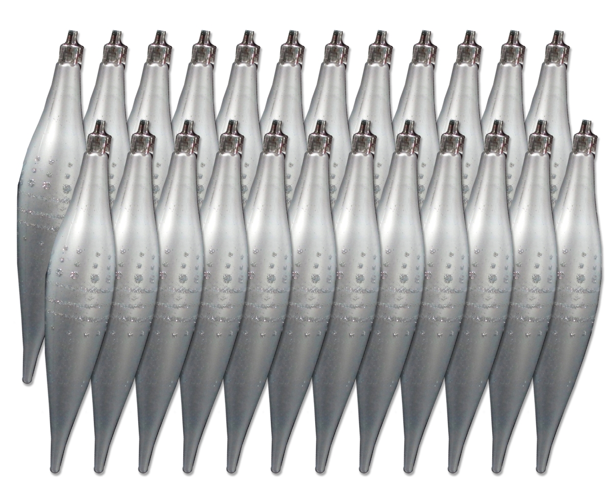 Finial Ornament with Dot Design, Silver - Pack of 24
