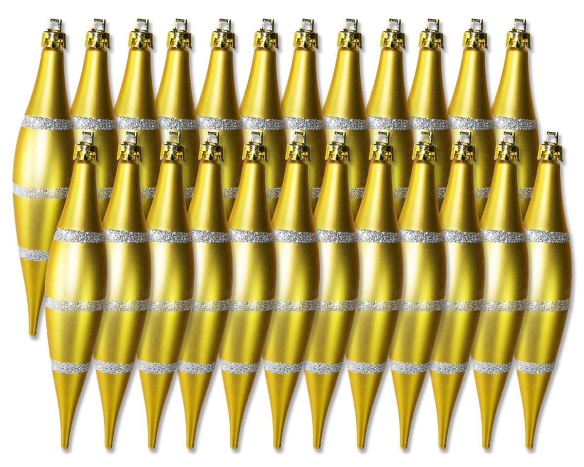 Finial Ornament with Line, Gold & Silver - Pack of 24