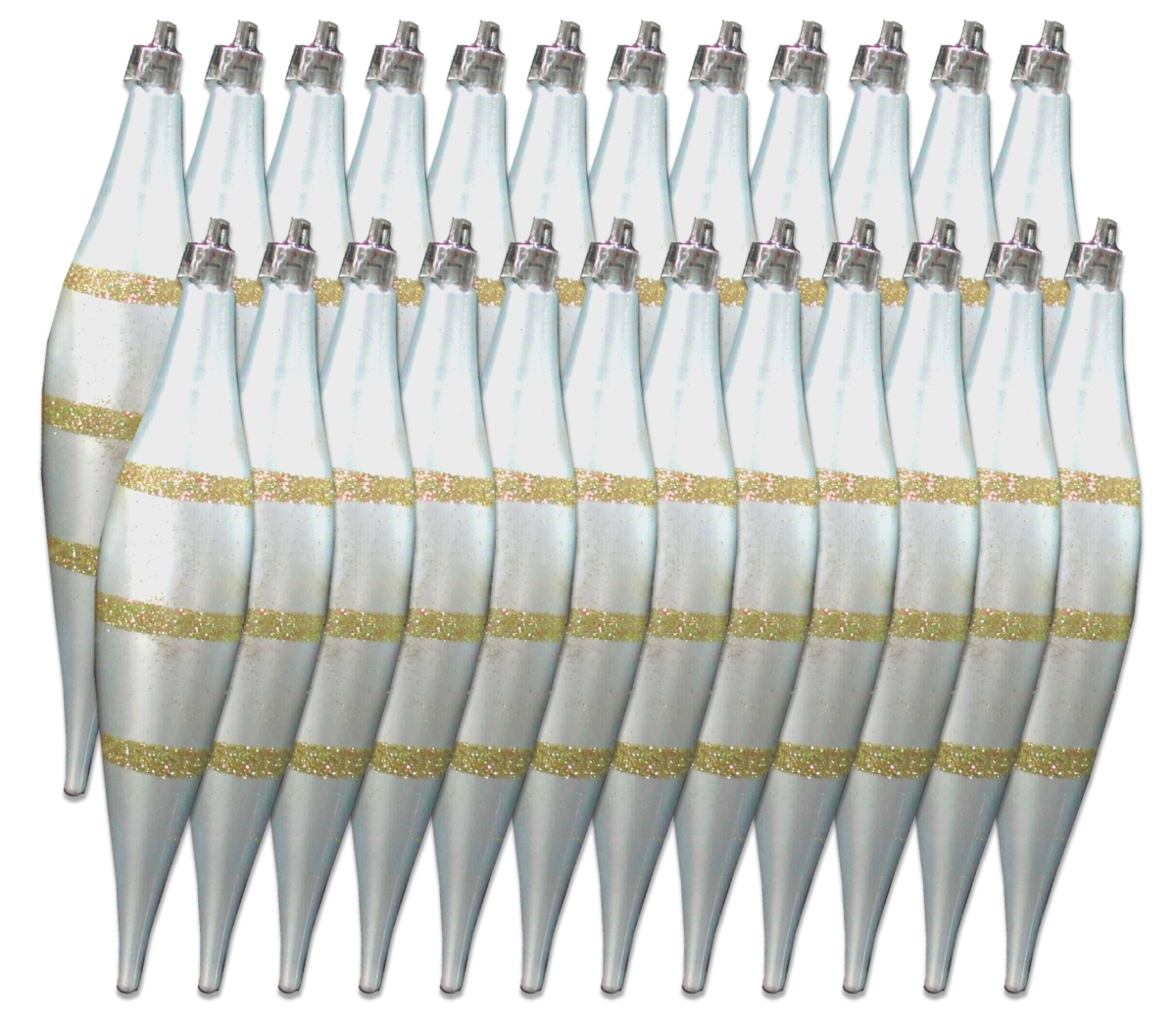 Finial Ornament with Line, Silver & Gold - Pack of 24