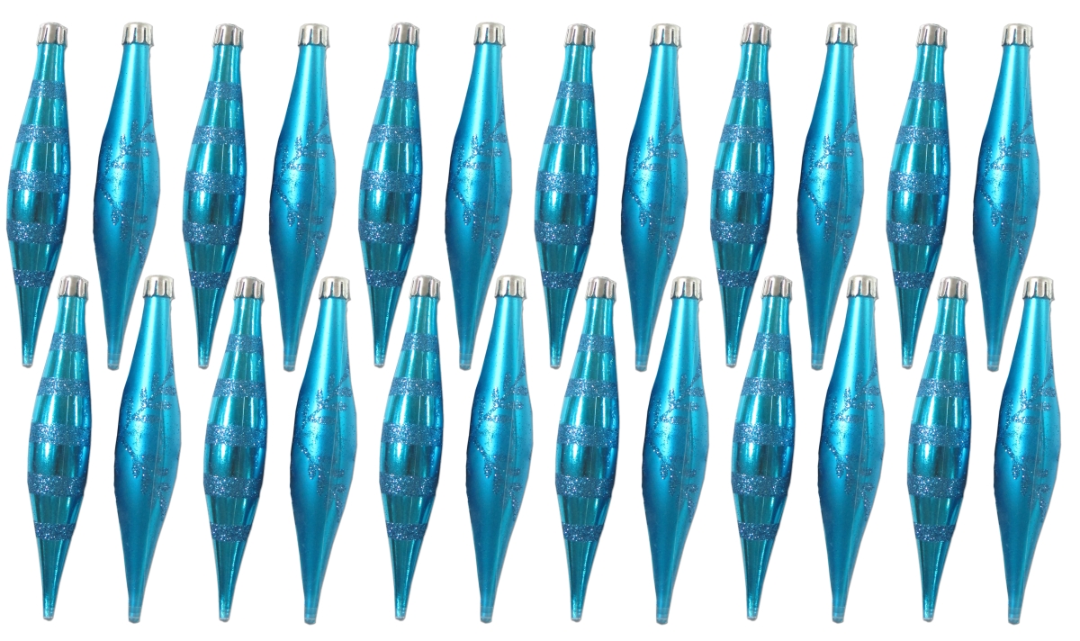 Glitter Finial Ornament with Snowflake & Line, Aqua - Pack of 24