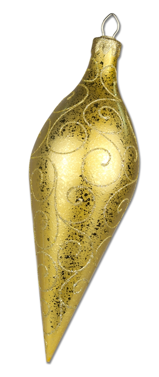 16 in. Finial Ornament with Glitter Swirl, Gold