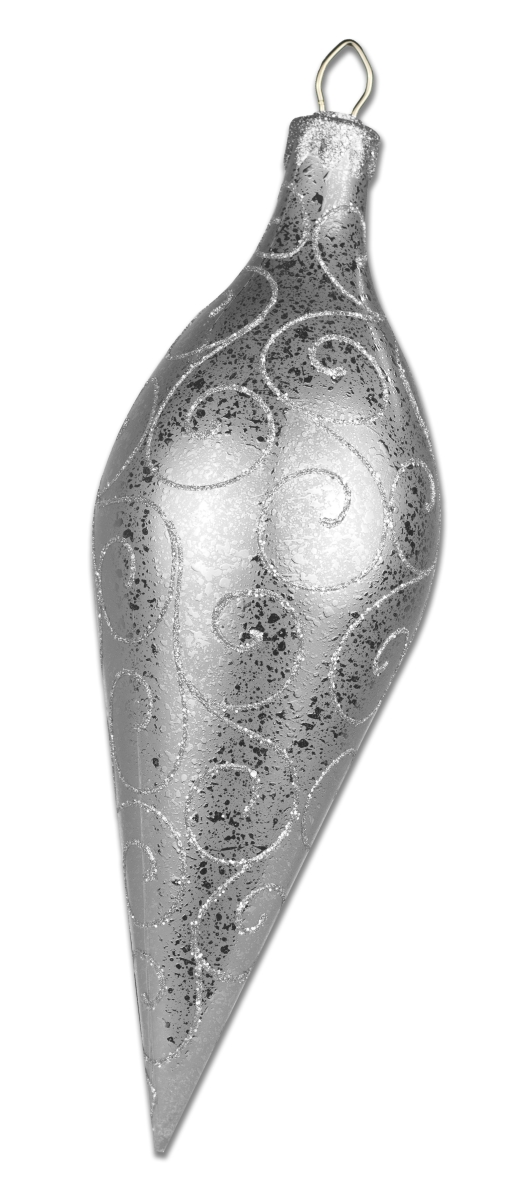 16 in. Finial Ornament with Glitter Swirl, Silver