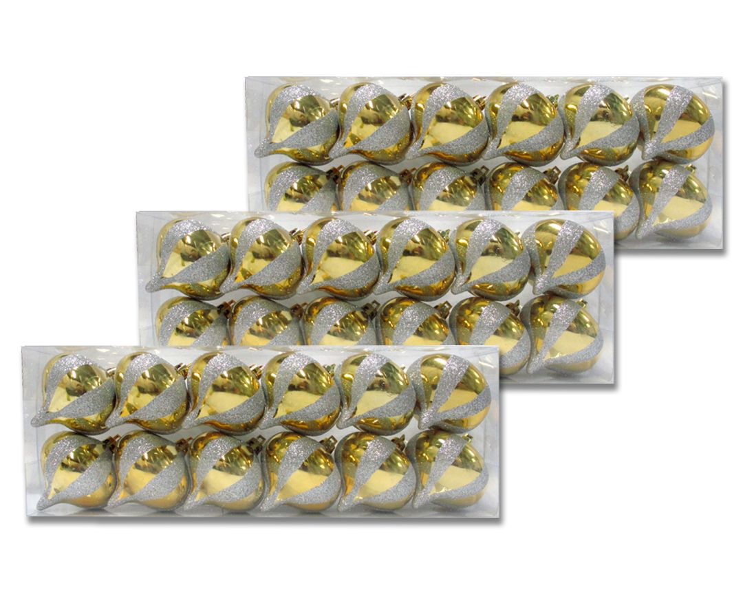 Onion Ornament with Glitter Stripes, Gold - Pack of 36