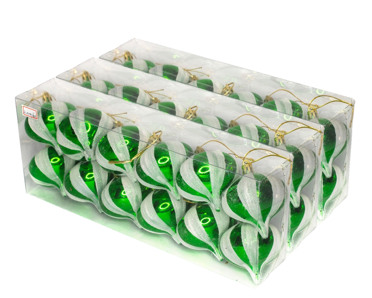 Onion Ornament with Glitter Stripes, Green - Pack of 36