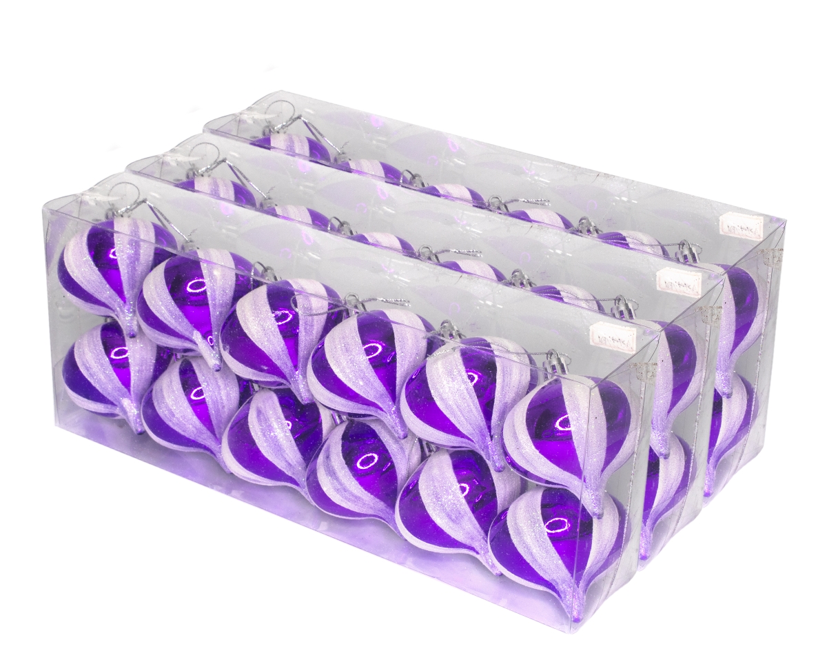 Purple Onion Ornament with Glitter Stripes, Pack of 12