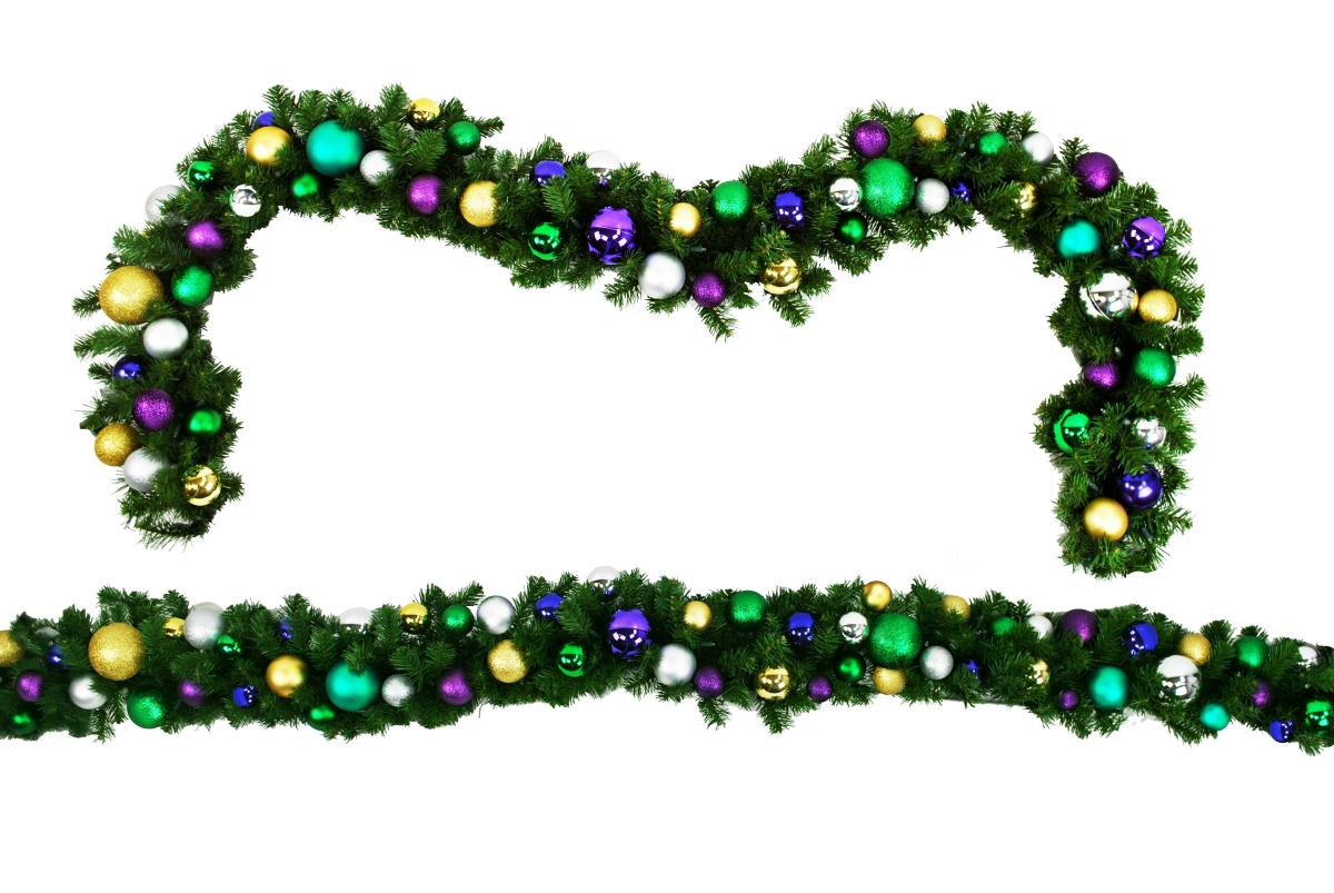 9 ft. Sequoia Decorated with The Mardi Gras Ornament Collection Pre-Lit with LEDs Garland, Warm White