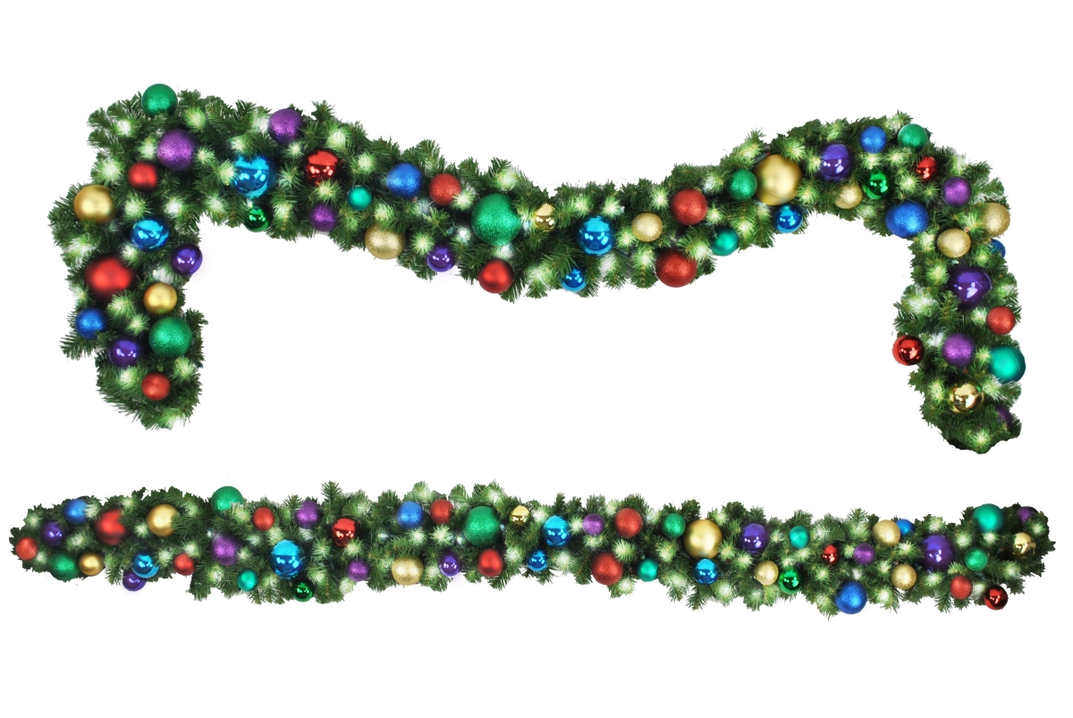 9 ft. Sequoia Decorated with The Royal Ornament Collection Pre-Lit with LEDs Garland, Warm White