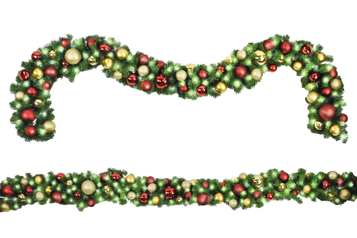 9 ft. Sequoia Decorated with The Traditional Ornament Collection Pre-Lit with LEDs Garland, Warm White