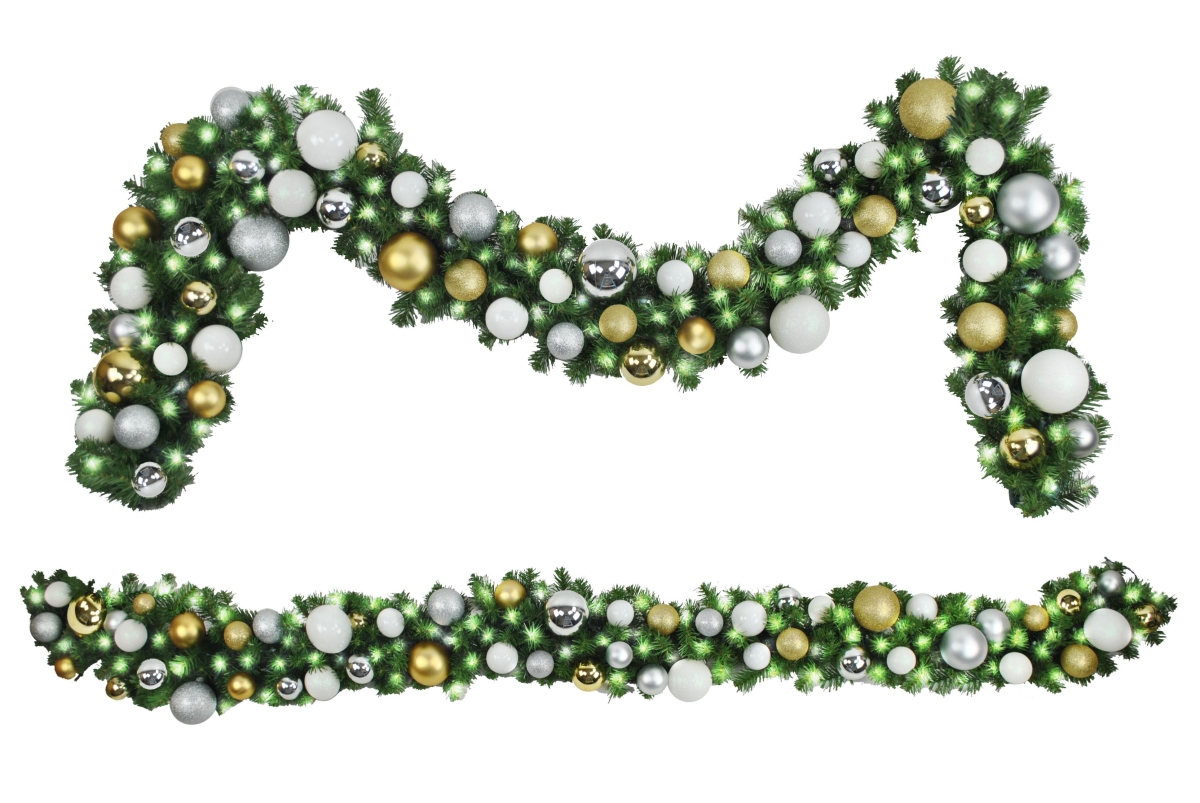 9 ft. Pre-Lit LED Sequoia Decorated with The Treasure Collection Garland, Warm White