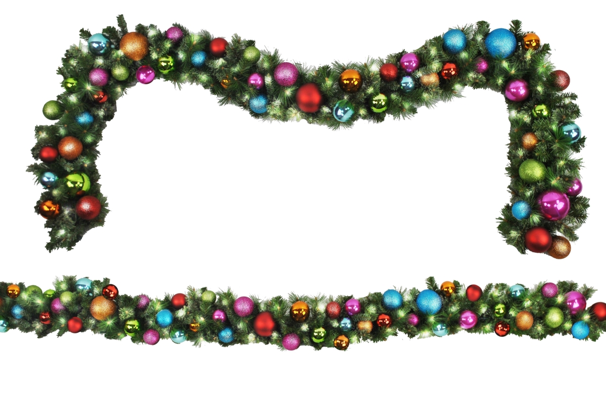 9 ft. Pre-Lit LED Sequoia Decorated with the Tropical Ornament Collection Garland, Warm White