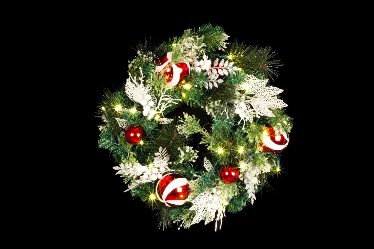 24 in. Pre-Lit LED Candy Christmas Wreath, Warm White